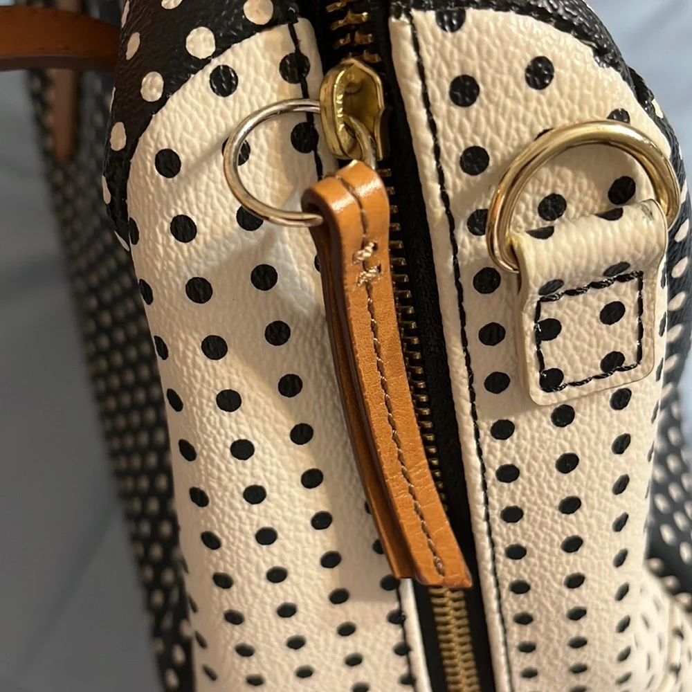 Fossil Black and White Polka Dot Bag with Tan Accents - Picture 9 of 14